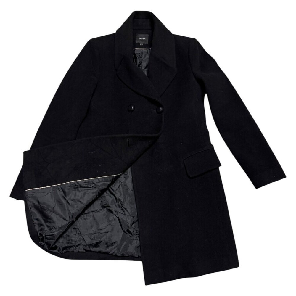KOTON Luxury Designer Black WOOL Long Business Casual Trench Pea Coat Womens 8